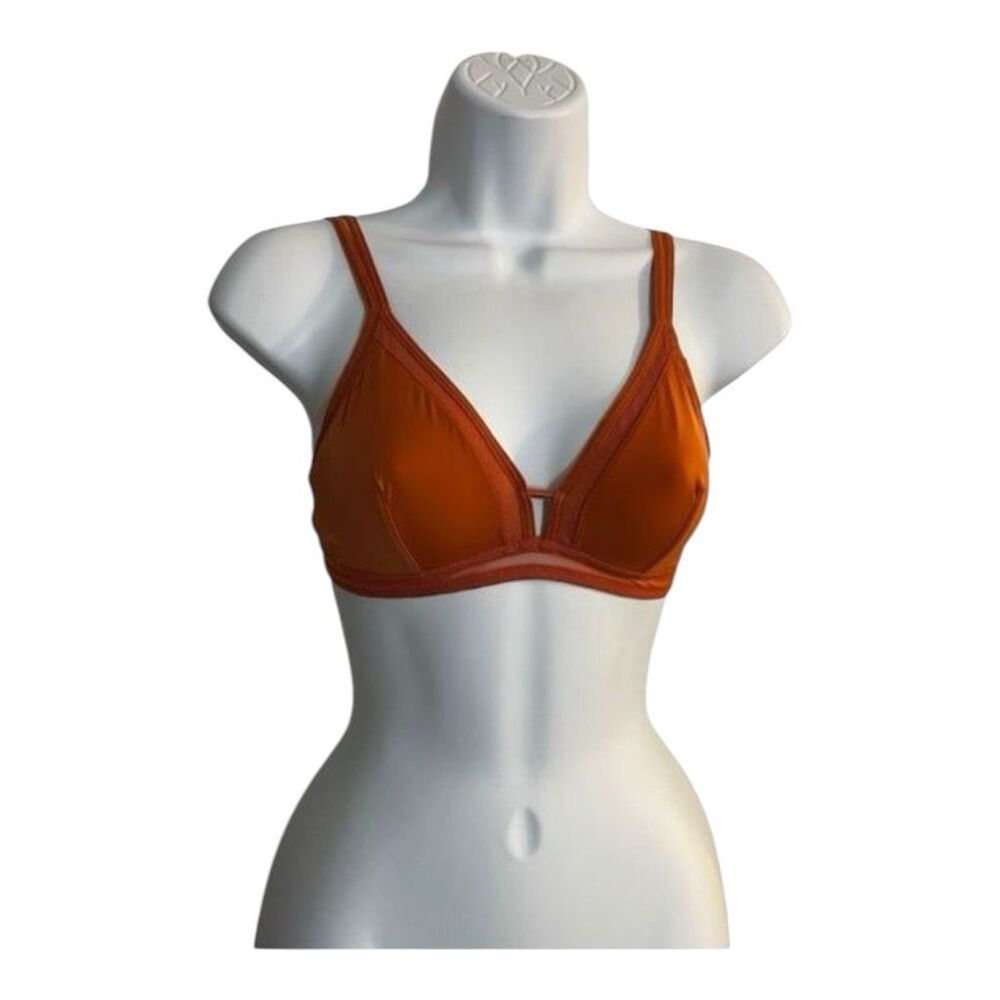 Women Orange Brown Mesh Trim Bralette Size M Wireless Unlined Lingerie